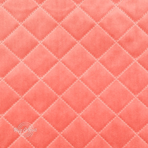 Salvador Caro 12 - korallszín, könnyen tisztítható, steppelt, kárómintás bársony bútorszövet 