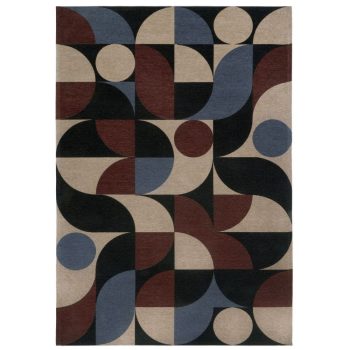   DECO Blue Copper, barna, kék geometriai mintás, modern szőnyeg szennytaszító bevonattal