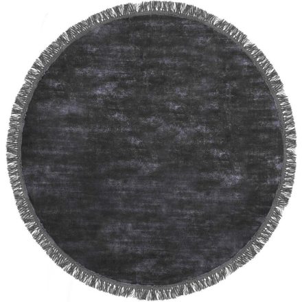 Luna Midnight, sötétszürke selymes felületű, kézi csomózású prémium rojtos kerek szőnyeg 200cm