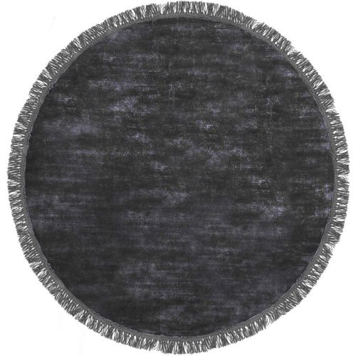 Luna Midnight, sötétkék selymes felületű, kézi csomózású prémium rojtos kerek szőnyeg 200cm