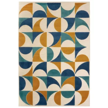   Verano, kültéri UV álló, türkiz, okkersárga  geometriai mintás szőnyeg