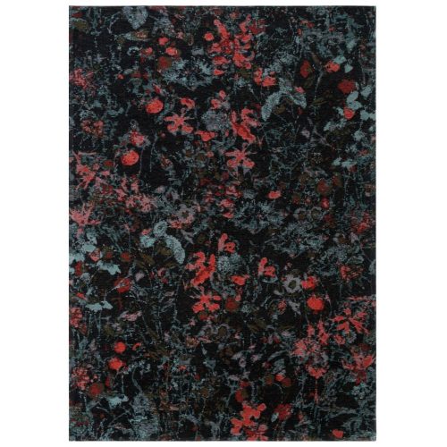 SECRET Black, mélyzöld és piros virágmintás szőnyeg szennytaszító bevonattal