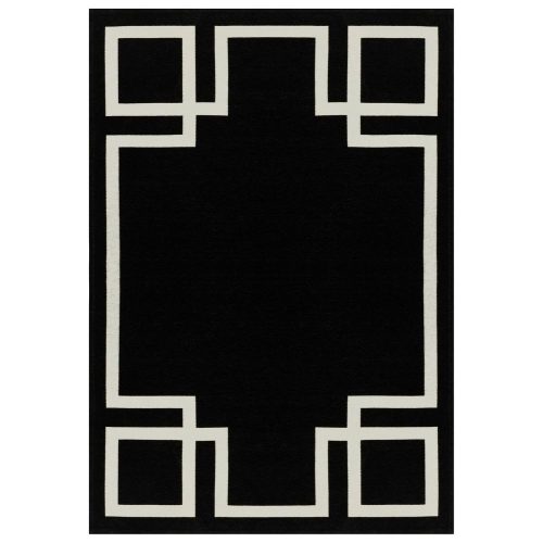 HAMPTON Black, fekete szőnyeg, fehér Art Deco kerettel, különleges szennytaszító felületkezeléssel