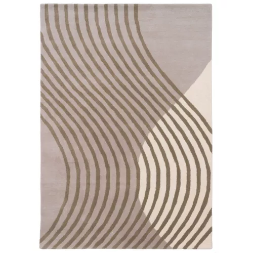 Wave, bézs alapon púder és karamell hullámvonalas, kézi szövésű prémium szőnyeg, 200x300 cm