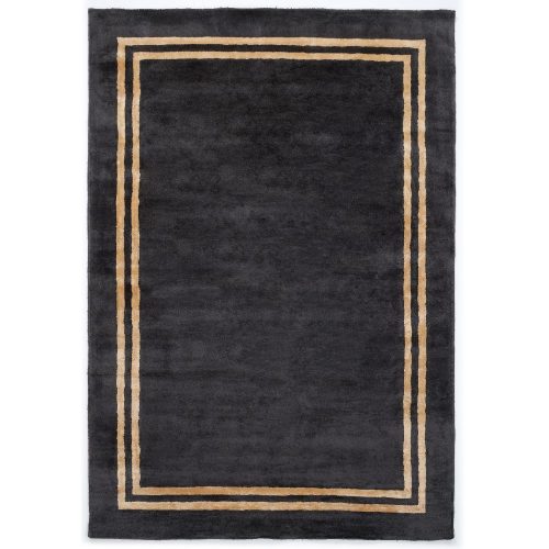 Imperial Black, black with elegant golden brown border, velvety surfaced, hand-woven premium carpet 160x230 cm