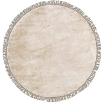   Luna Beige, bézs selymes felületű, kézi csomózású prémium rojtos kerek szőnyeg 250cm
