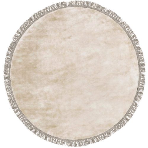 Luna Beige, bézs selymes felületű, kézi csomózású prémium rojtos kerek szőnyeg 250cm
