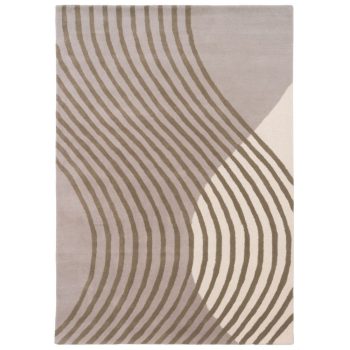   Wave, bézs alapon púder és karamell hullámvonalas, kézi szövésű prémium szőnyeg, 200x300 cm