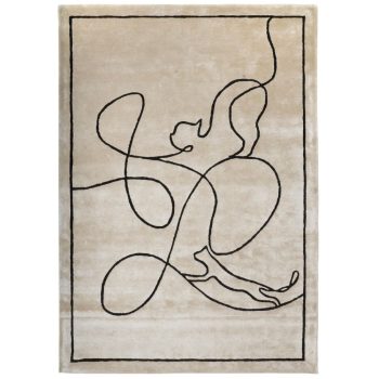   Cats, bézs alapon, fekete macska vonalrajz, kézi csomózású prémium szőnyeg 160x230cm