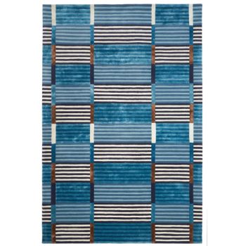   Admiral, kék-barna geometriai mintás, bársonyos felületű, kézi szövésű prémium szőnyeg 200x300 cm