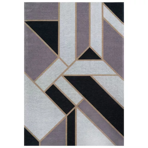 GATSBY Black, fekete, szürke és okker, geometriai mintás szőnyeg szennytaszító bevonattal