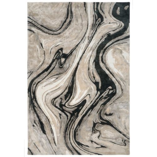 Blur Black, fekete-bézs, absztrakt mintás, bársonyos felületű, kézi szövésű prémium szőnyeg 160x230 cm