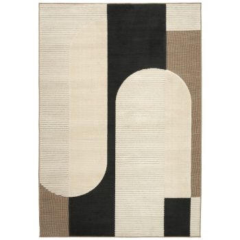   LISBOA, kültéri UV álló, barna, bézs és fekete geometriai mintás szőnyeg 160x230 cm