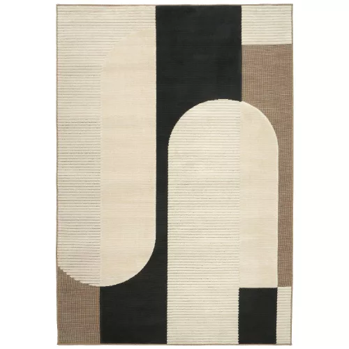 LISBOA, kültéri UV álló, barna, bézs és fekete geometriai mintás szőnyeg 160x230 cm