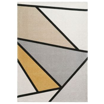   INGRID Yellow, szürke-sárga és bézs geometrikus mintás szőnyeg szennytaszító bevonattal