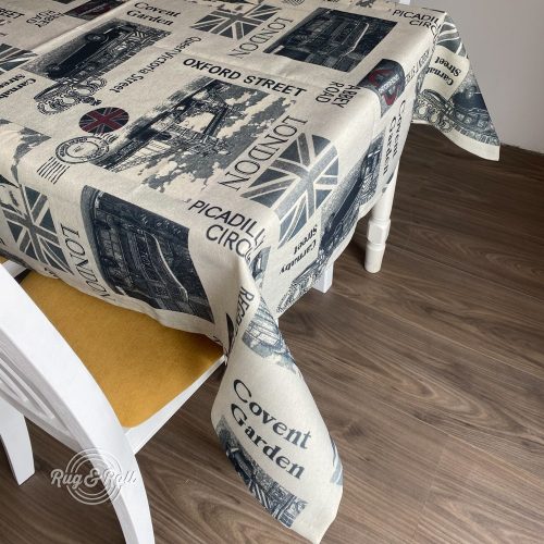 Asztalterítő LONDON szürke-fekete nevezetességek Vintage S 137 x 180 cm