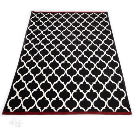 MARRAKESH Ruby L Geometrikus fekete-fehér Marokkói mintás szőnyeg piros szegéllyel 160 x 230 cm